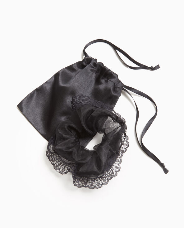 Chouchou organza et dentelle avec pochette cadeau noir - Pimkie