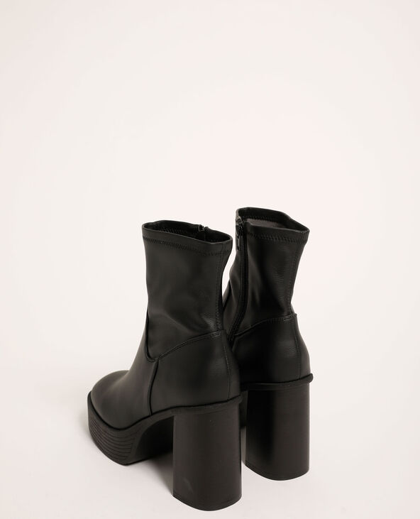 Bottines plateformes en simili cuir noir - Pimkie