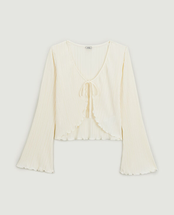 Top à nouer en maille plissée beige - Pimkie