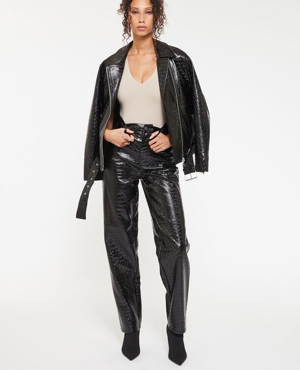 Blouson motard en vinyle effet croco noir - Pimkie