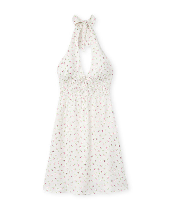 Robe dos-nu tissu satiné motif fleurs blanc - Pimkie