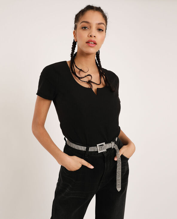 T-shirt décolleté V noir - Pimkie
