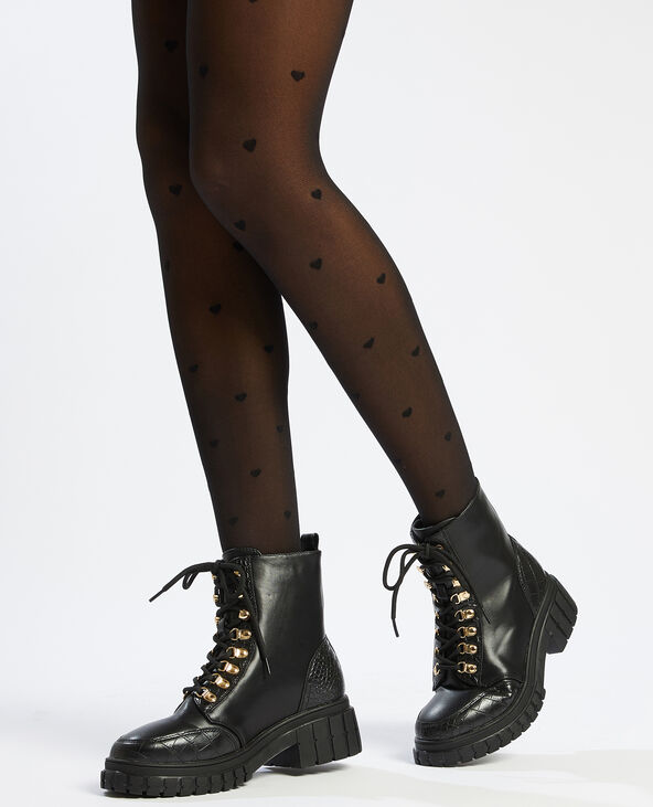 Collant à motif coeur noir - Pimkie