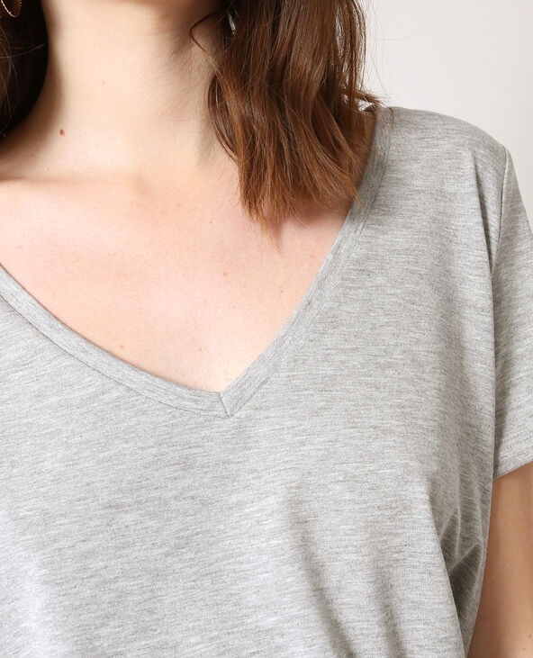 T-shirt à col V gris chiné - Pimkie