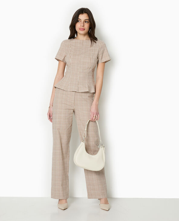 Pantalon droit à carreaux beige - Pimkie
