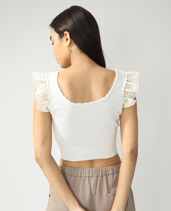 Top fleuri à dentelle anglaise écru - Pimkie