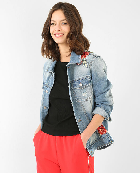 Veste denim à patchs bleu - Pimkie