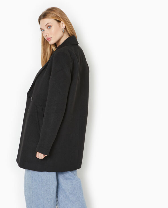 Manteau mi-long en drap de laine noir - Pimkie