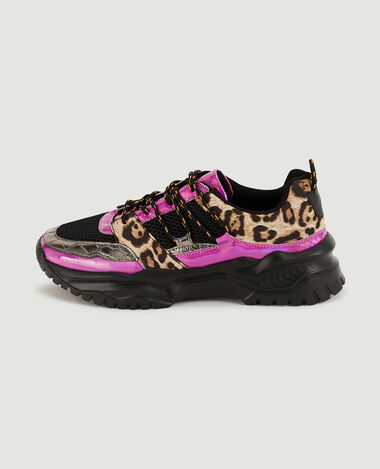 Sneakers multi-matière avec motif léopard noir - Pimkie