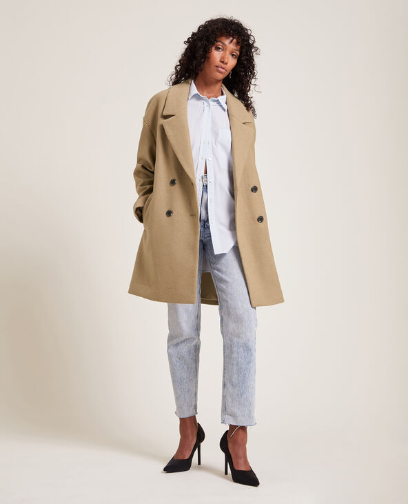 Caban oversize en drap de laine camel - Pimkie
