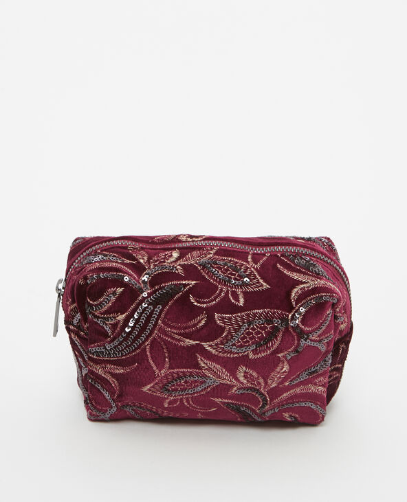 Trousse de maquillage brodée bordeaux - Pimkie