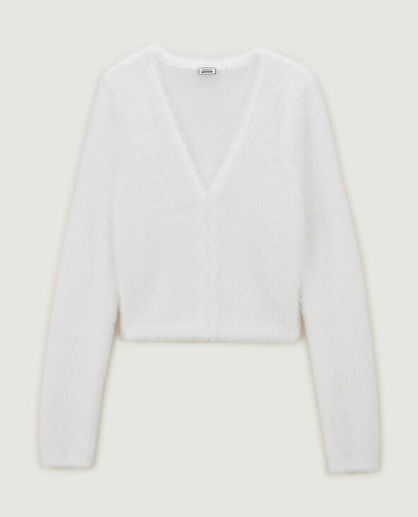 Gilet court en maille poilue blanc - Pimkie