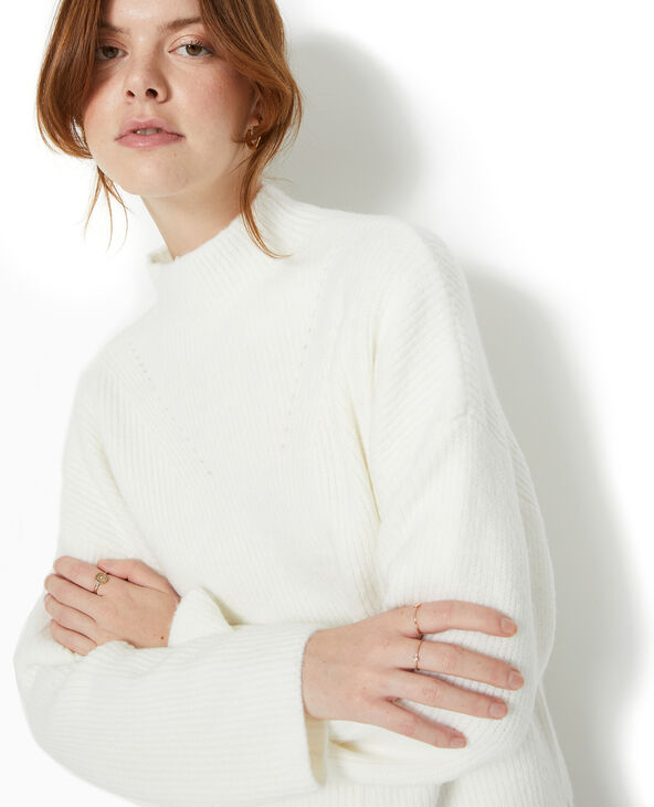 Pull col montant avec jeu de mailles blanc - Pimkie