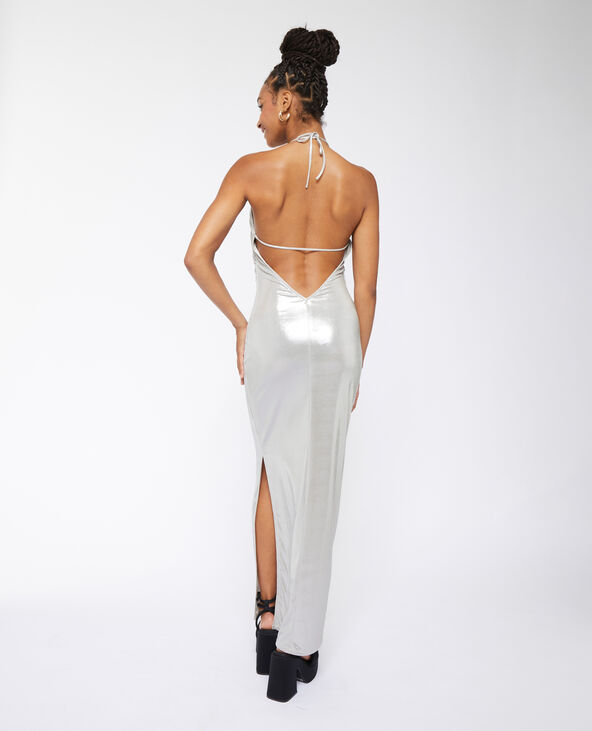 Robe longue en maille fluide et brillante gris clair - Pimkie