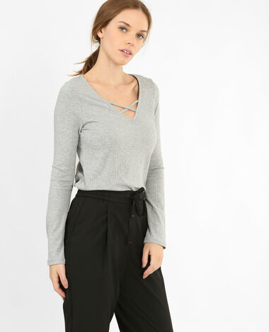T-shirt en maille côtelée gris chiné - Pimkie