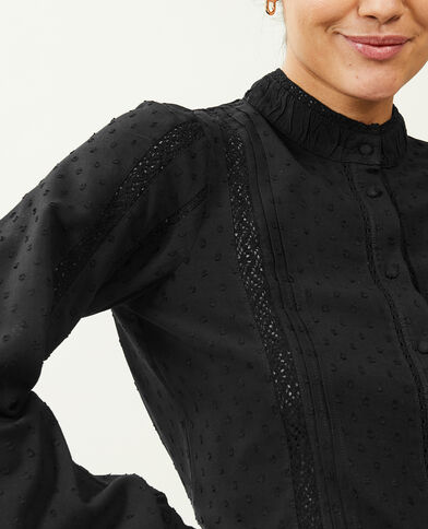 Blouse dentelle et plumetis noir - Pimkie