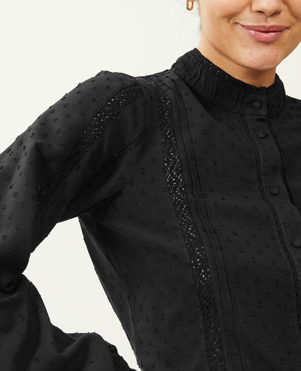 Blouse dentelle et plumetis noir - Pimkie