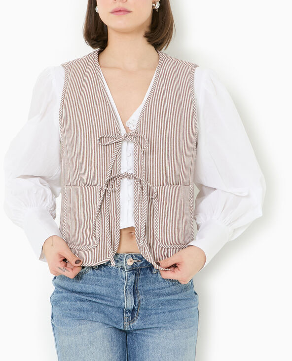 Veste sans manches matelassée avec rayures marron - Pimkie