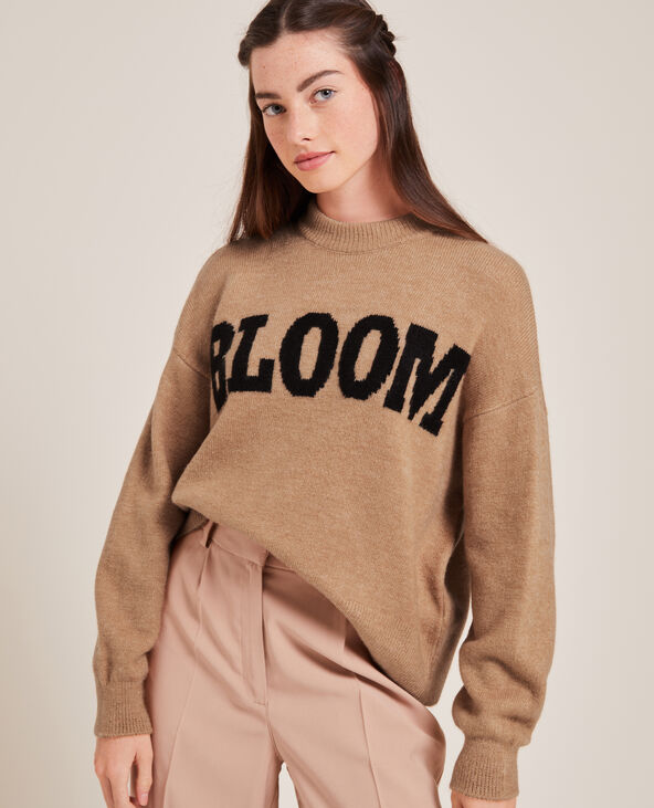 Pull en maille avec inscription beige - Pimkie