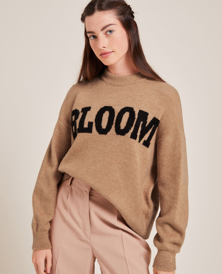 Pull en maille avec inscription beige - Pimkie