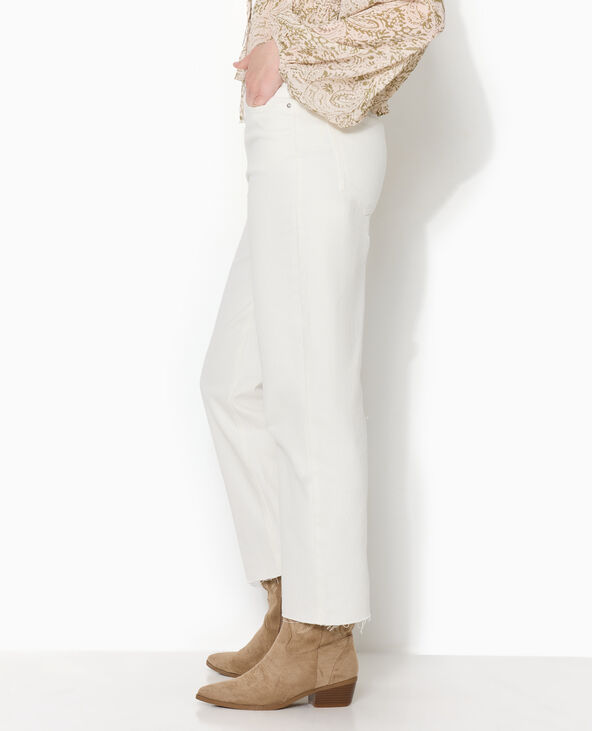 Jean droit taille haute avec bas coupés blanc - Pimkie