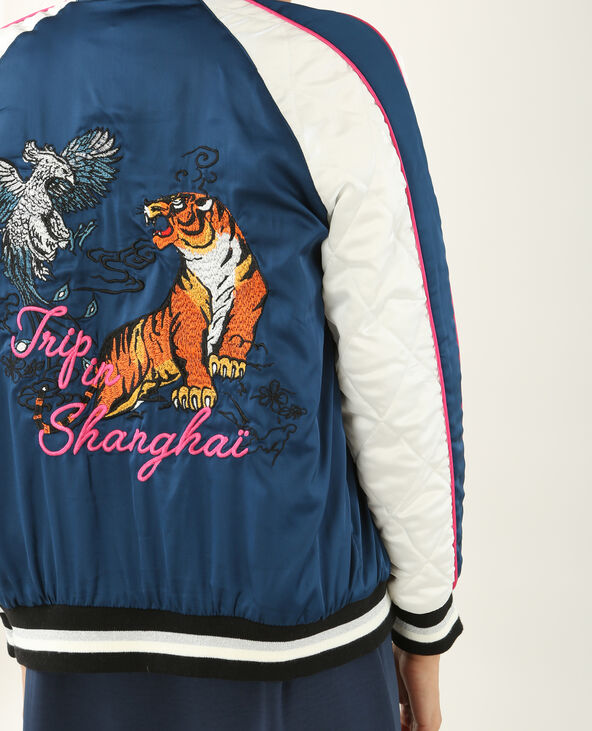 Bomber épais à broderies bleu foncé - Pimkie