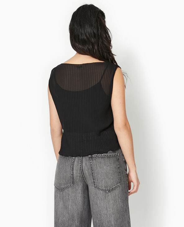 Top sans manche en tulle plissé noir - Pimkie