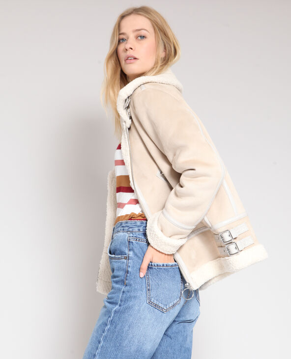 Blouson biker en fausse fourrure écru - Pimkie