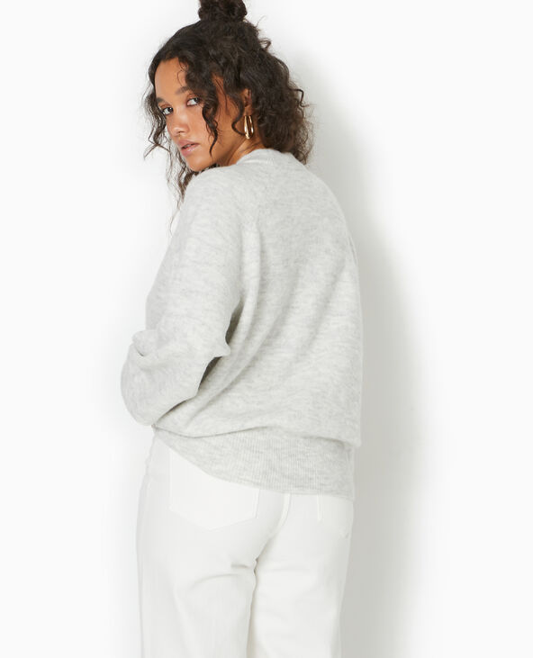 Pull oversize col rond manches raglan gris chiné - Pimkie