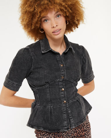 Chemisier cintré en jean gris foncé - Pimkie