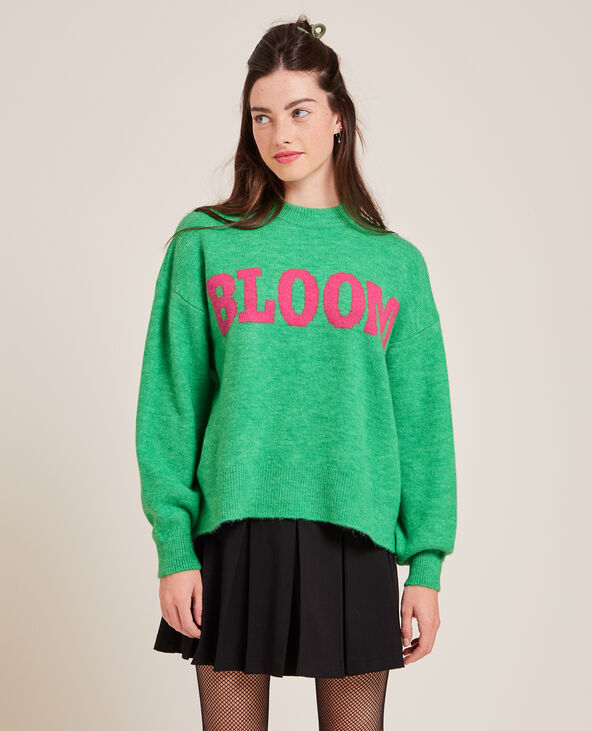 Pull en maille avec inscription vert - Pimkie