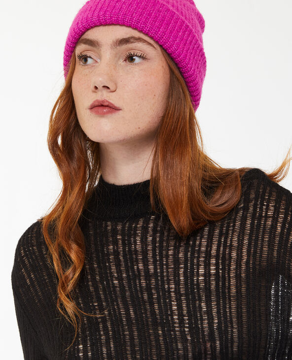 Pull col montant en maille ajourée noir - Pimkie