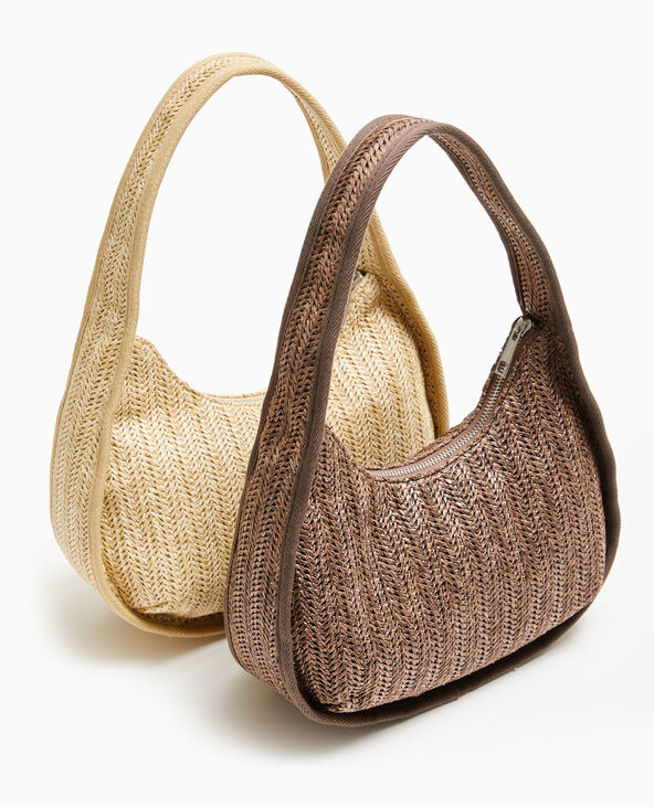 Sac demi-lune en raphia beige - Pimkie