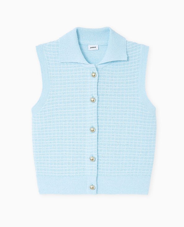 Gilet sans manches en maille à carreaux bleu - Pimkie