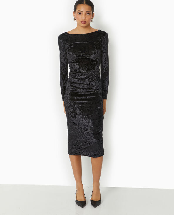 Robe longue en velours avec encolure carrée dos noir - Pimkie