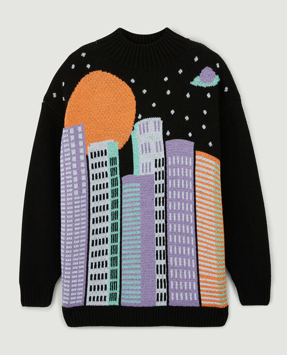 Pull motif immeubles multicolores noir - Pimkie