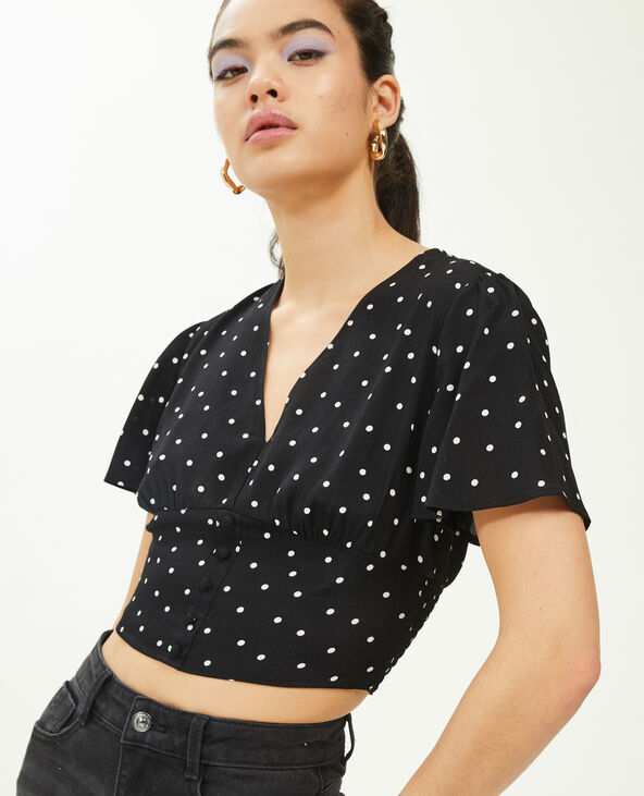 Blouse courte manches papillon noir - Pimkie