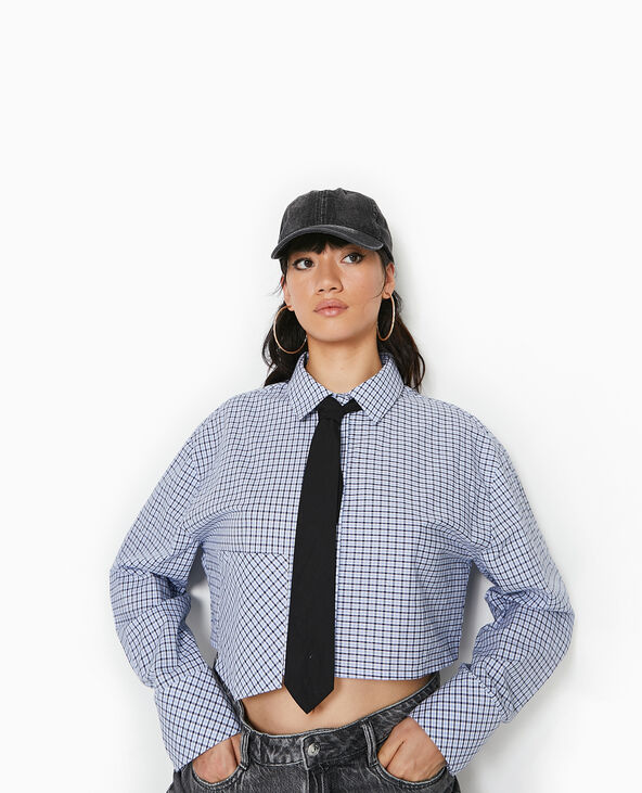 Chemise cropped avec cravate bleu marine - Pimkie