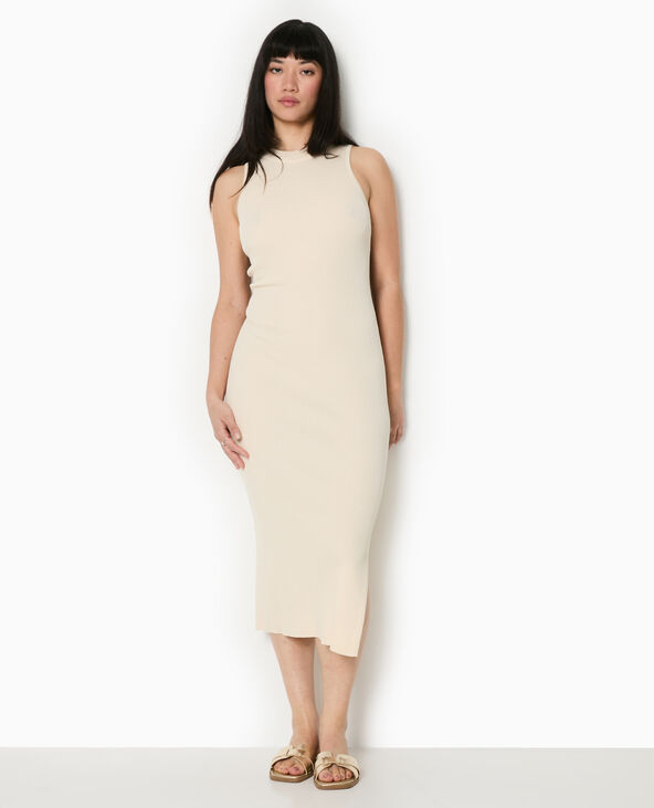 Robe longue et moulante en maille côtelée blanc - Pimkie