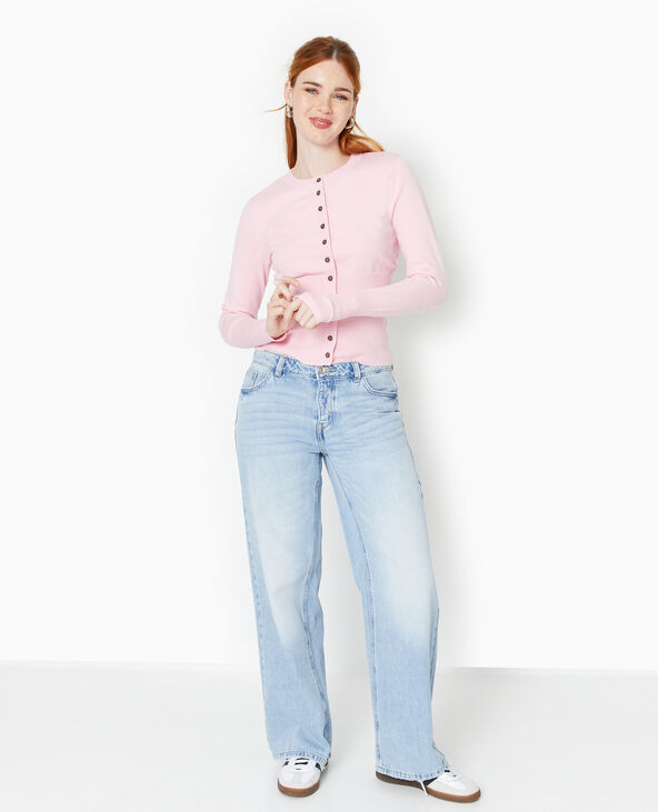 Gilet en maille fine avec taille bord-côtes Rose poudré - Pimkie