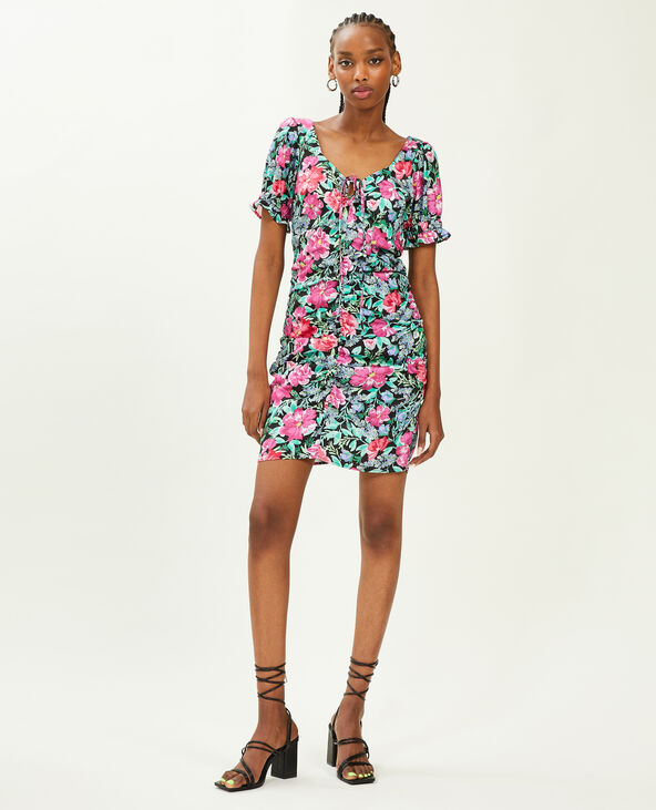 Robe courte en satin avec fronces noir - Pimkie