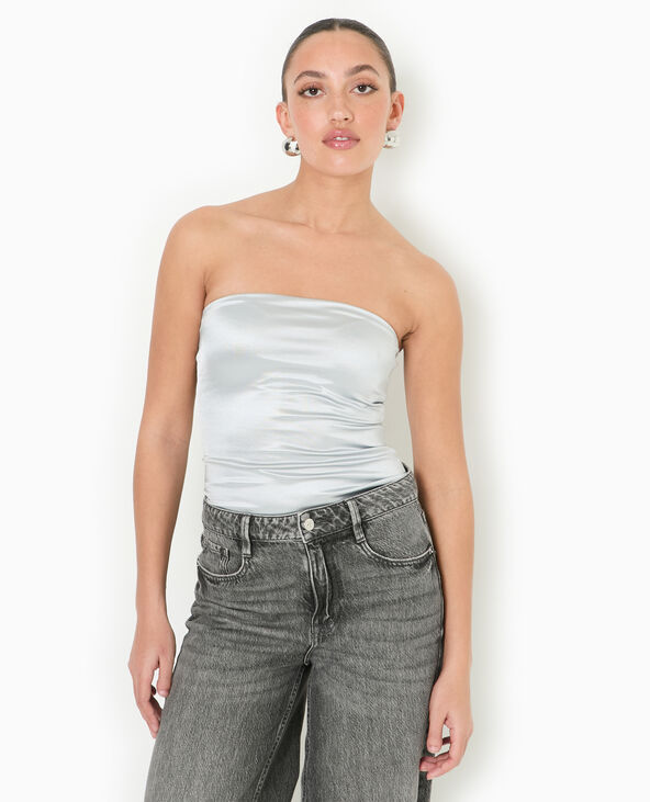 Top bustier bandeau en maille brillante argenté - Pimkie