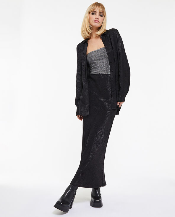 Jupe longue en satin jacquard motif léopard noir - Pimkie