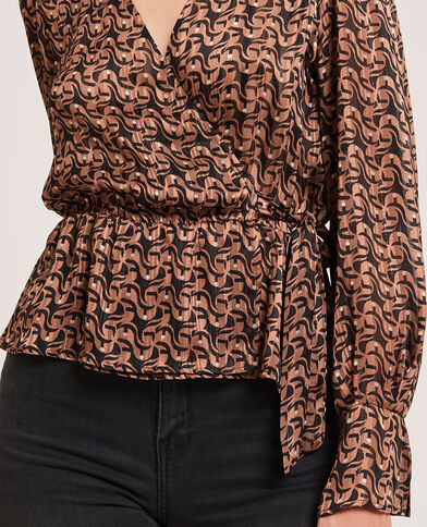 Blouse cache-cœur fils métallisés brun - Pimkie