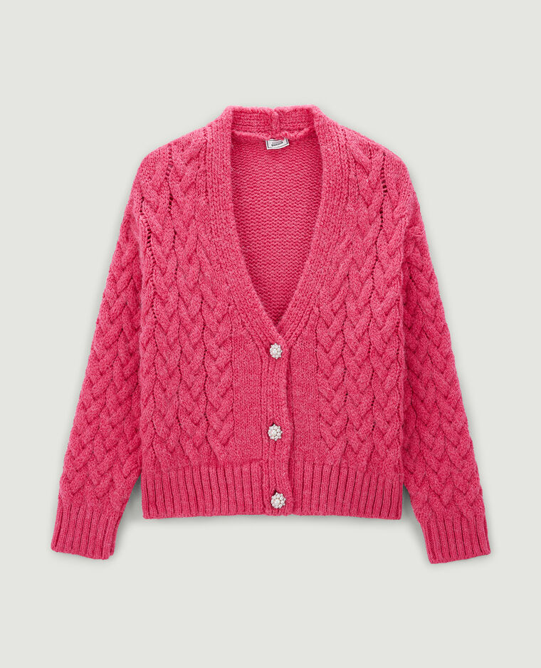 Gilet maille fantaisie bouton perles rose - Pimkie