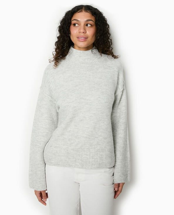 Pull col montant manches larges gris chiné - Pimkie