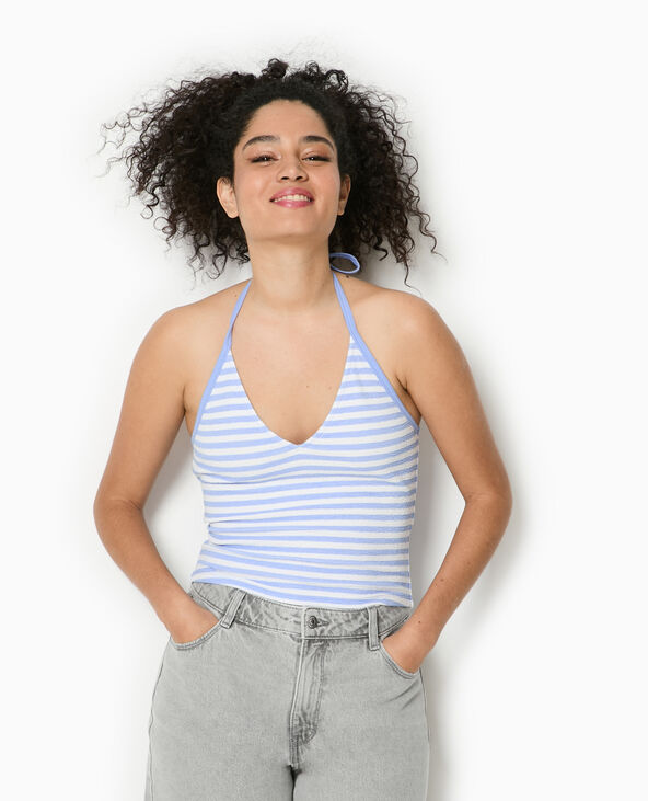 Top dos-nu court rayé bleu - Pimkie