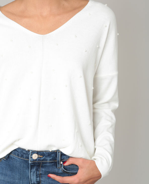 Pull à perles blanc - Pimkie