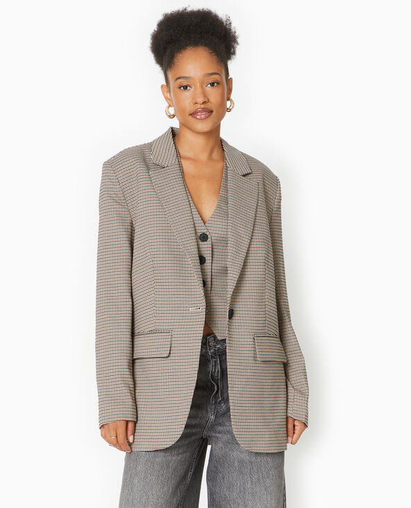 Veste blazer droite motif pied-de-poule marron - Pimkie