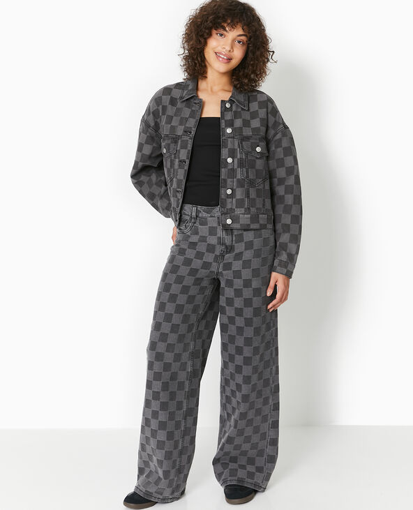 Veste courte en jean motif damiers gris - Pimkie